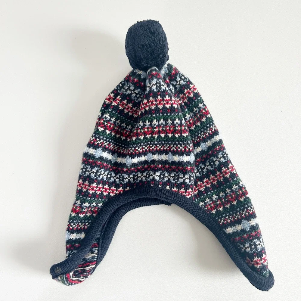 Thomas Brown Kids Winter Fair Isle Wool Cashmere Heritage Trapper Beanie Hat S/M